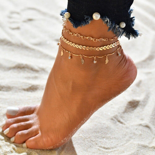 Three Tiered Gold Chain Anklet