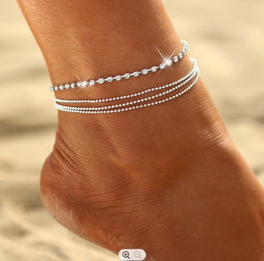 Silver Three Tier Chain Anklet