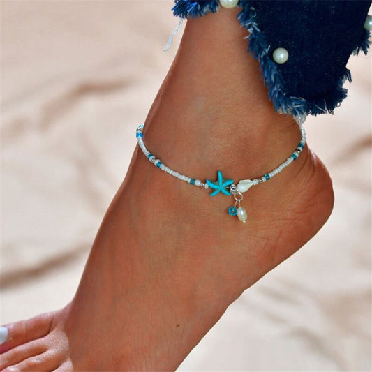 Starfish Single Layered Blue Chain Anklet