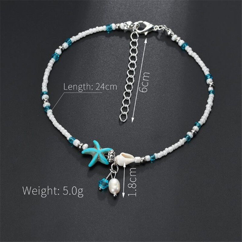 Starfish Single Layered Blue Chain Anklet