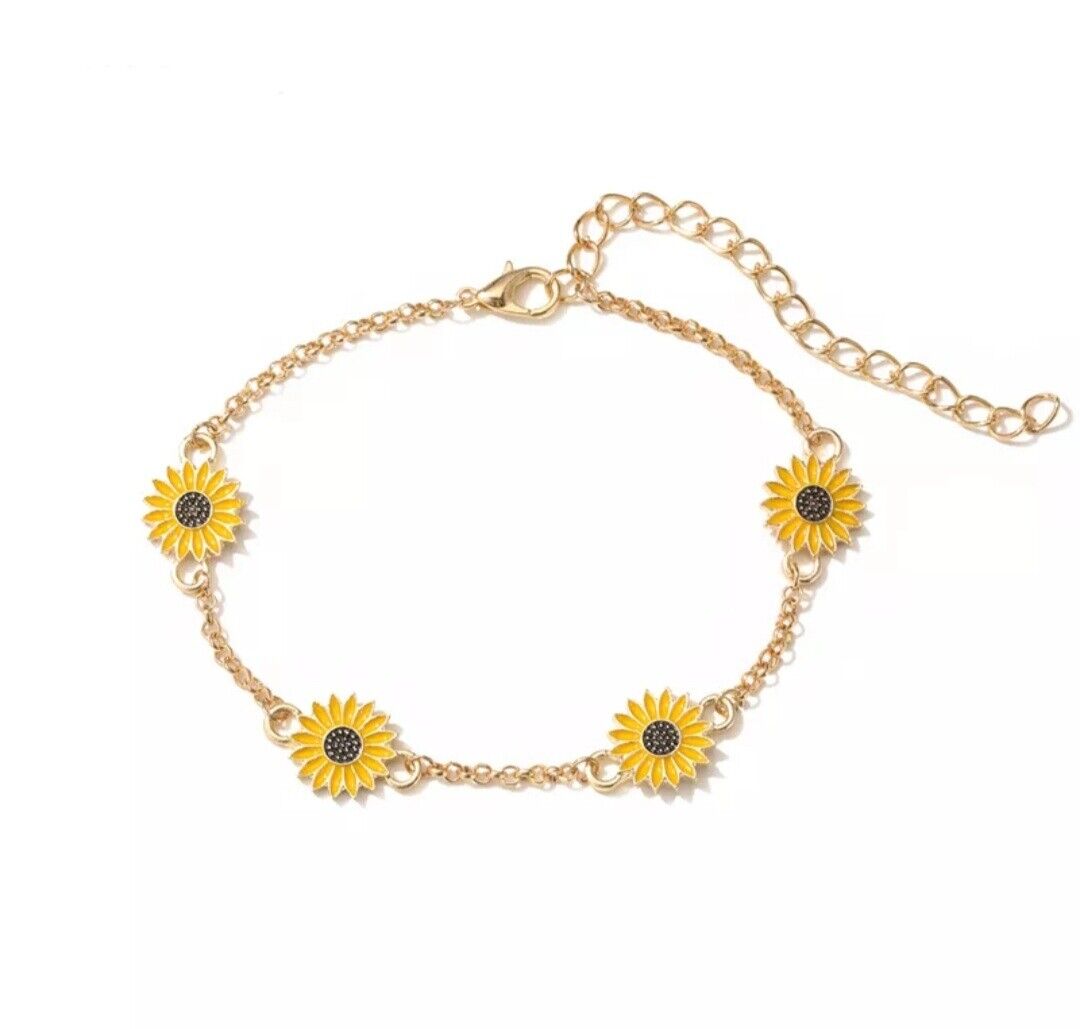 Gold Sunflower Embedded Anklet