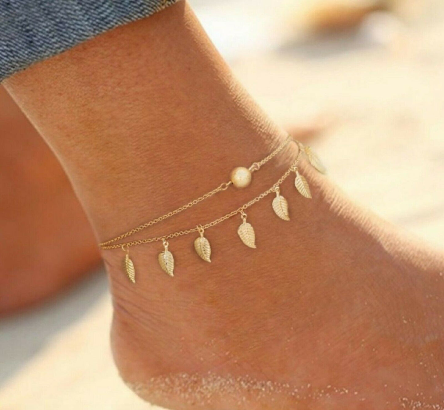 Boho Leaf Chained Anklet